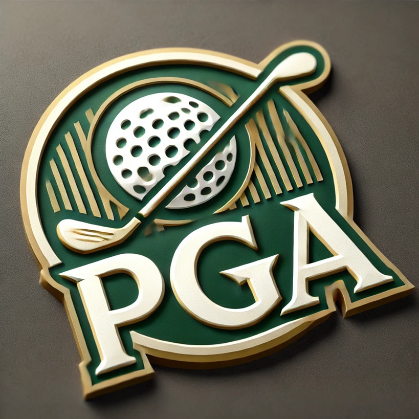 pga logo professional golfers association with golf ball and golf club