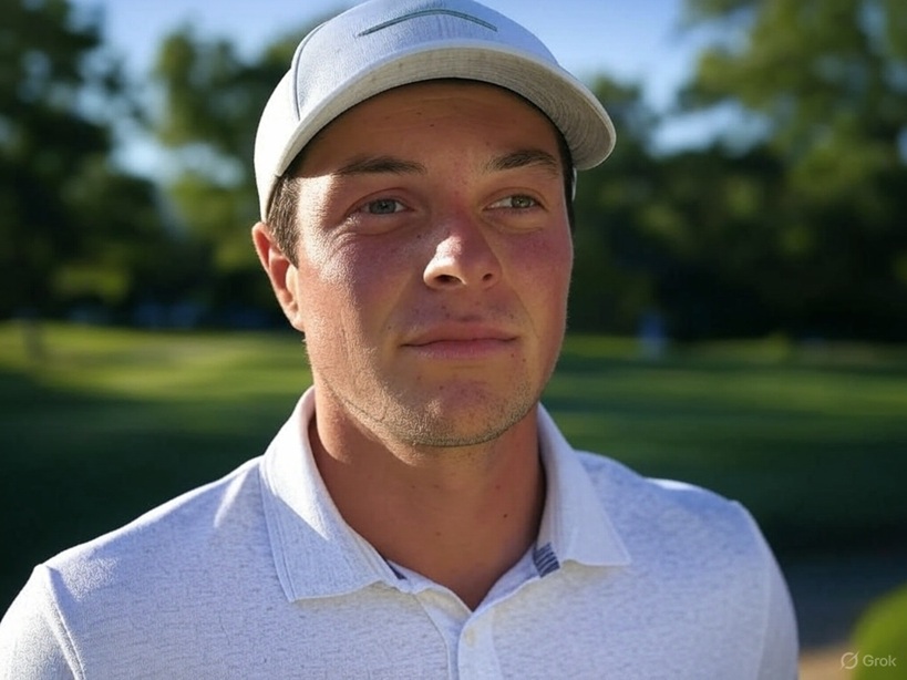 viktor-hovland-golf Viktor Hovland professional golfer wearing golf hat and golf shirt via Grok 3
