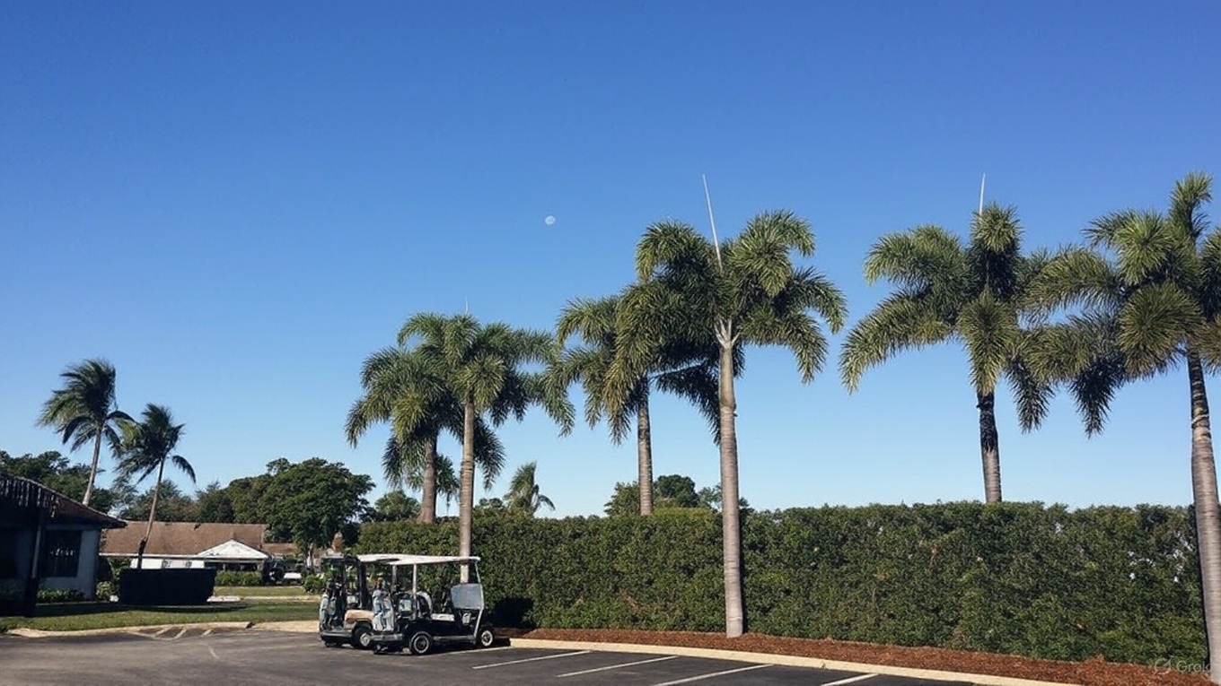 Seven Lakes Golf and Tennis Community
course with golf carts and palm trees via Grok 3