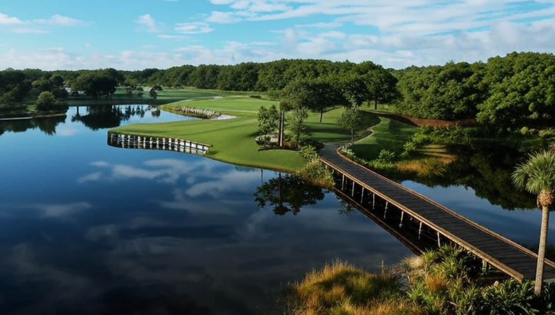 Bay Colony Golf Club
in Naples Florida green surrounded by water via Grok