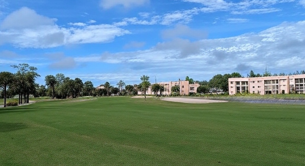 Quail Run Golf Club in Naples FL fairway and building view via Grok