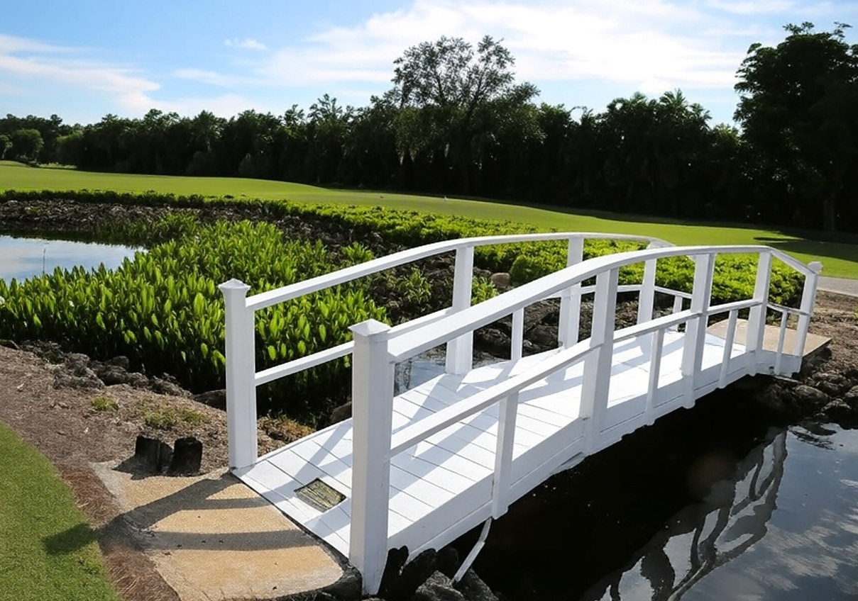 Country Club of Naples in Florida bridge over water fairway view via Grok