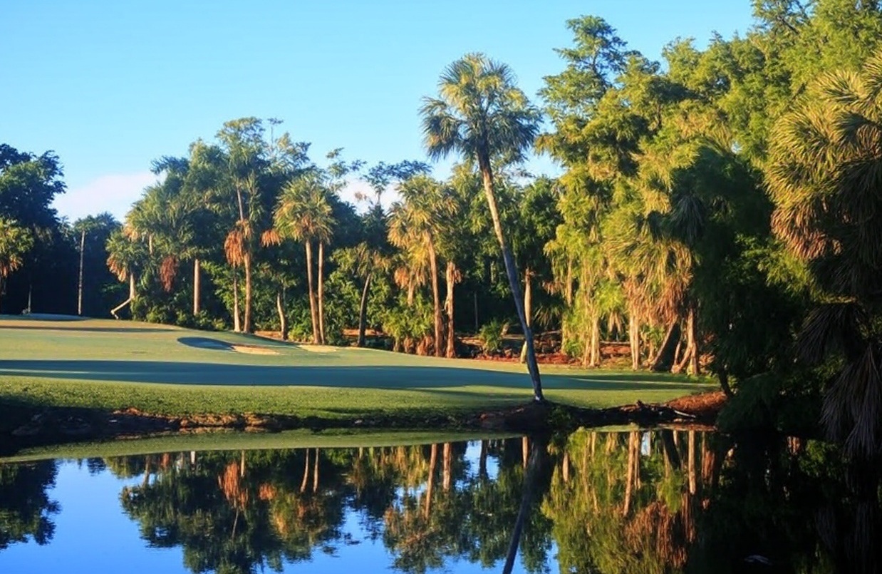 Country Club of Naples in FL putting green with water in front via Grok