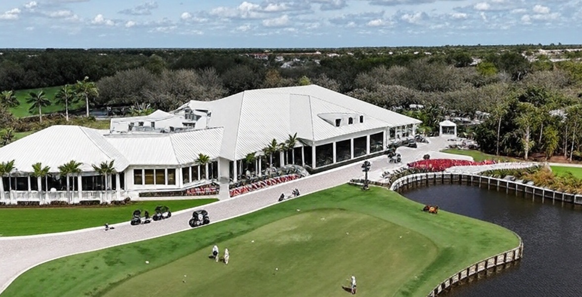 Eagle Creek Golf & Country Club in Naples FL arial view of clubhouse via Grok