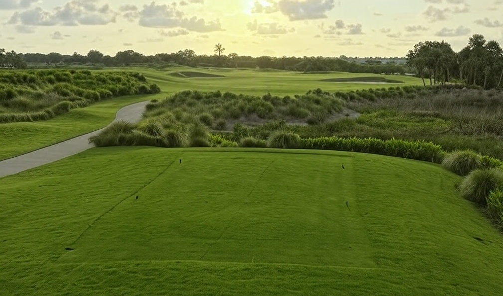 Fiddler's Creek in Naples Florida tee box and fairway view via Grok