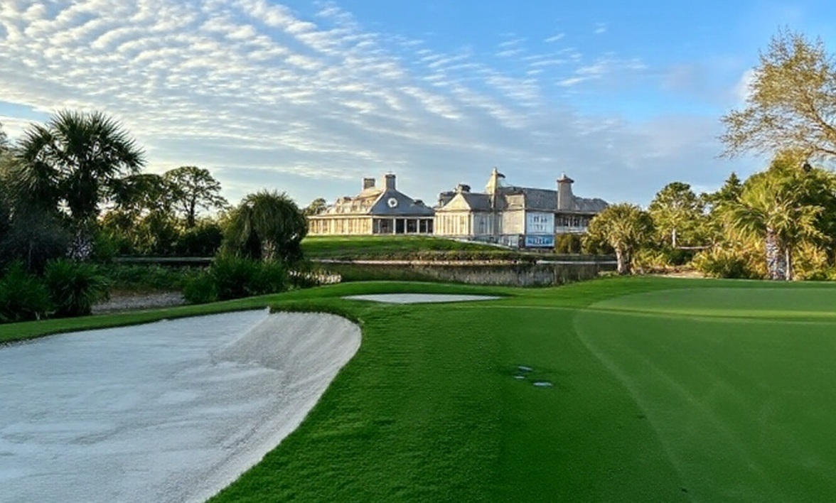 The Old Collier Golf Club in Naples FL clubhouse view from fairway via Grok

