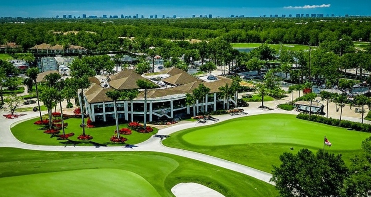 Wyndemere Country Club in Naples FL arial view of golf course and club house via Grok