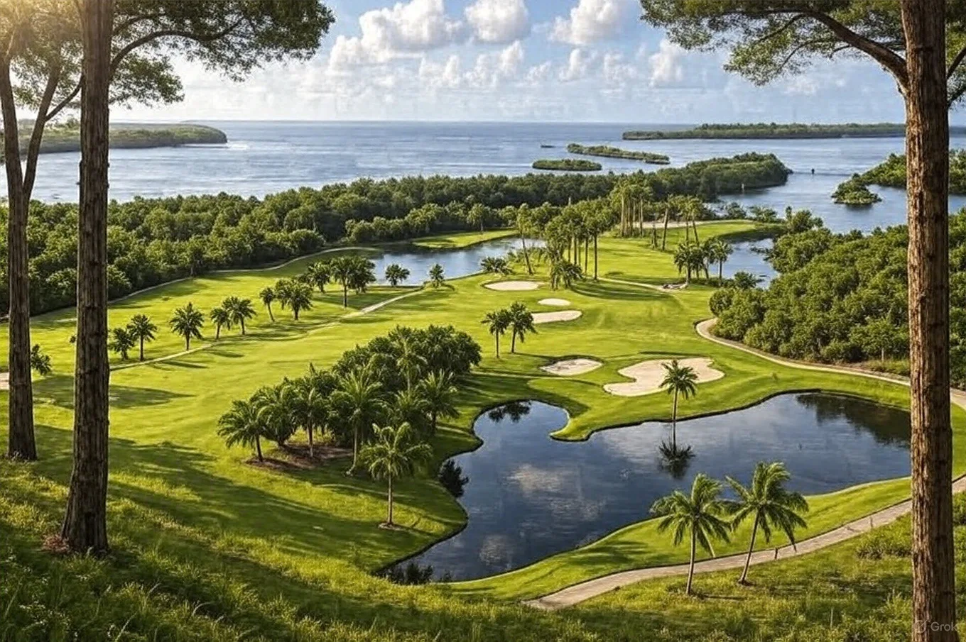 Deering Bay Yacht and Country Club course and view of water via Grok