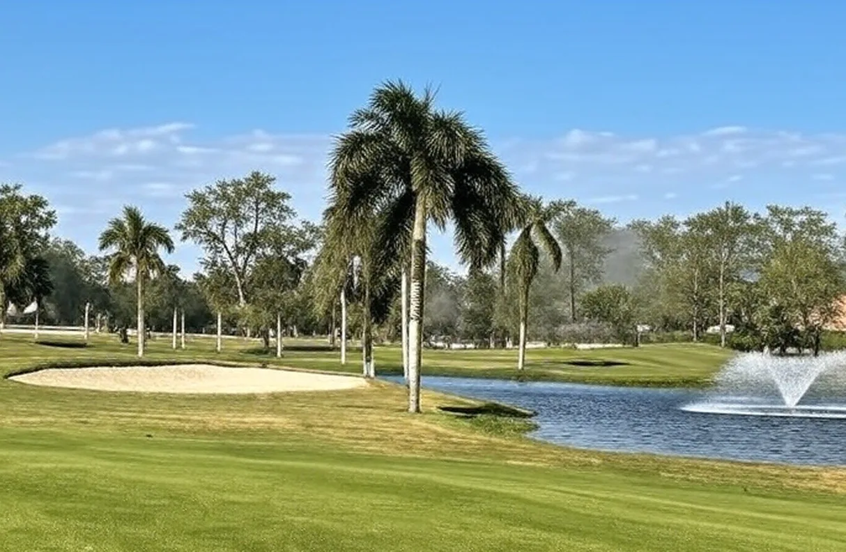 Riverbend Golf Course in Tequesta Florida view of fairway green and bunker via Grok<br />
