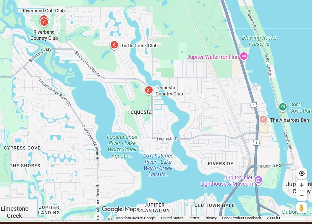 Tequesta Florida golf courses map via Google