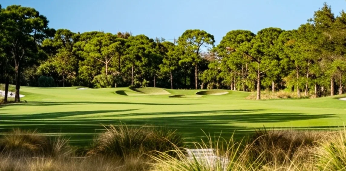 Trump National Golf Club Jupiter in Jupiter Florida view of green surrounded by bunkers