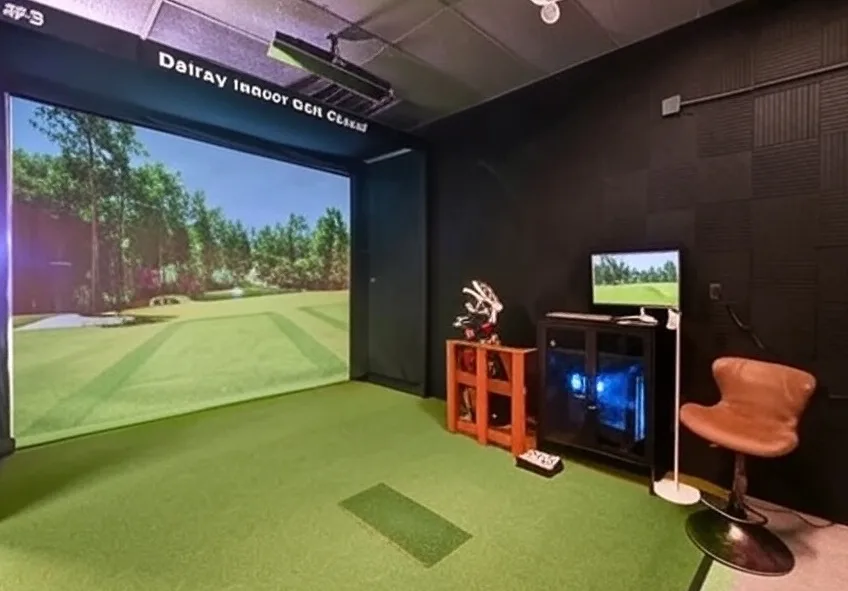 Delray Indoor Golf Center in Delray Beach Florida view of indoor golf simulator via Grok