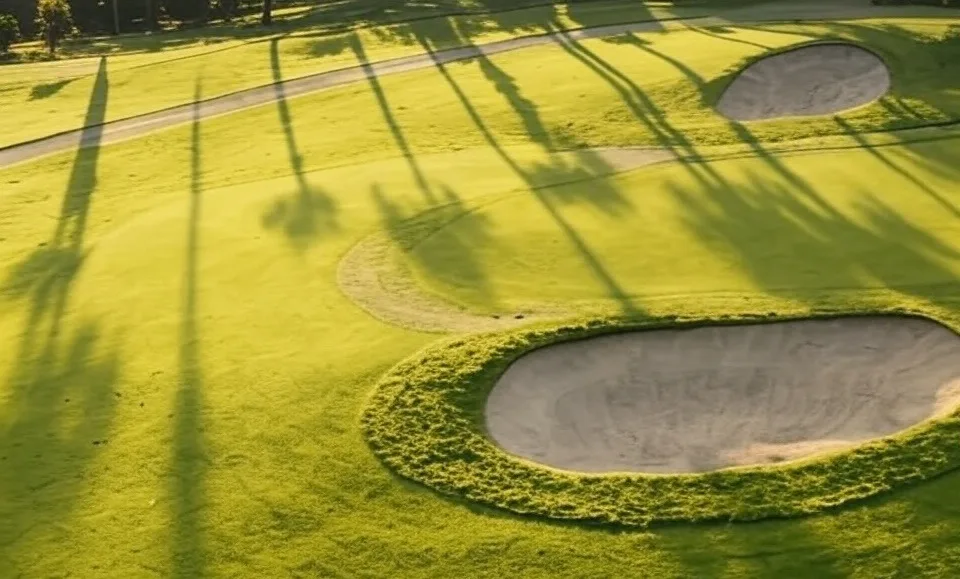 Banyan Golf Club in West Palm Beach Florida view of golf bunkers on course via Grok
