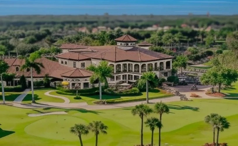 The Club at Renaissance in Fort Myers Florida view of golf clubhouse via Grok
