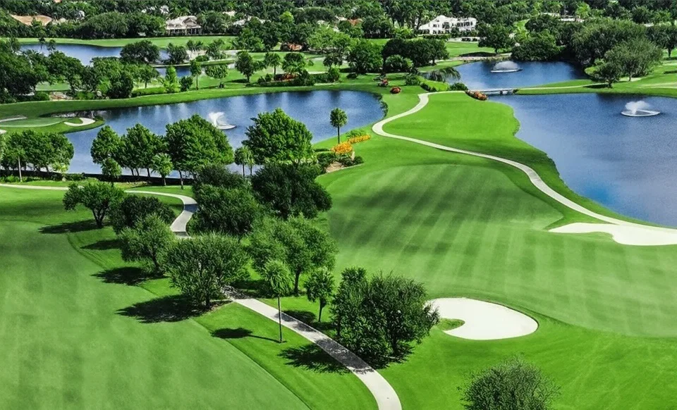 Bear Lakes Country Club in West Palm Beach Florida arial view of golf course via Grok