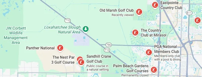 Palm Beach Gardens Florida Golf Courses Map via Google