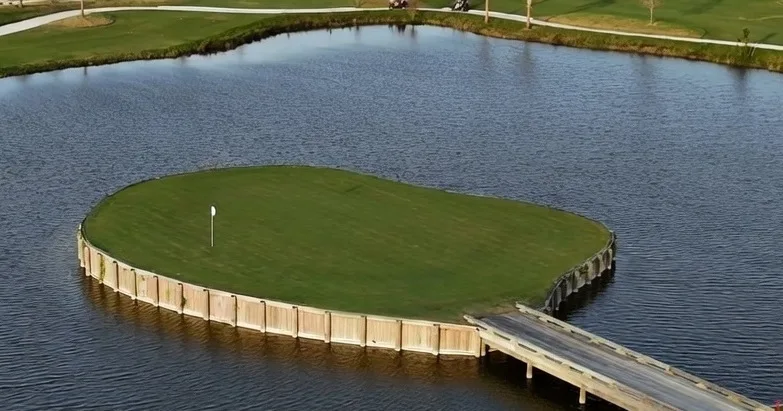 Sandhill Crane Golf Club in Palm Beach Gardens Florida view of island green via Grok