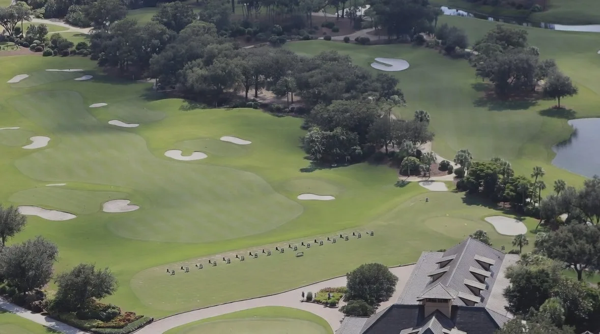 Adios Golf Club in Coconut Creek Florida aerial view of club house and golf course